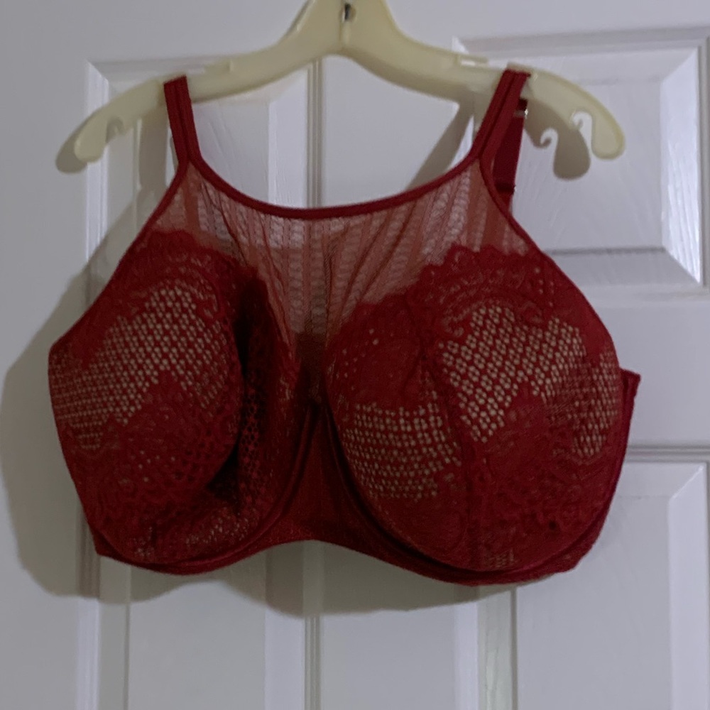 Red Lace Bra 44H high neck
